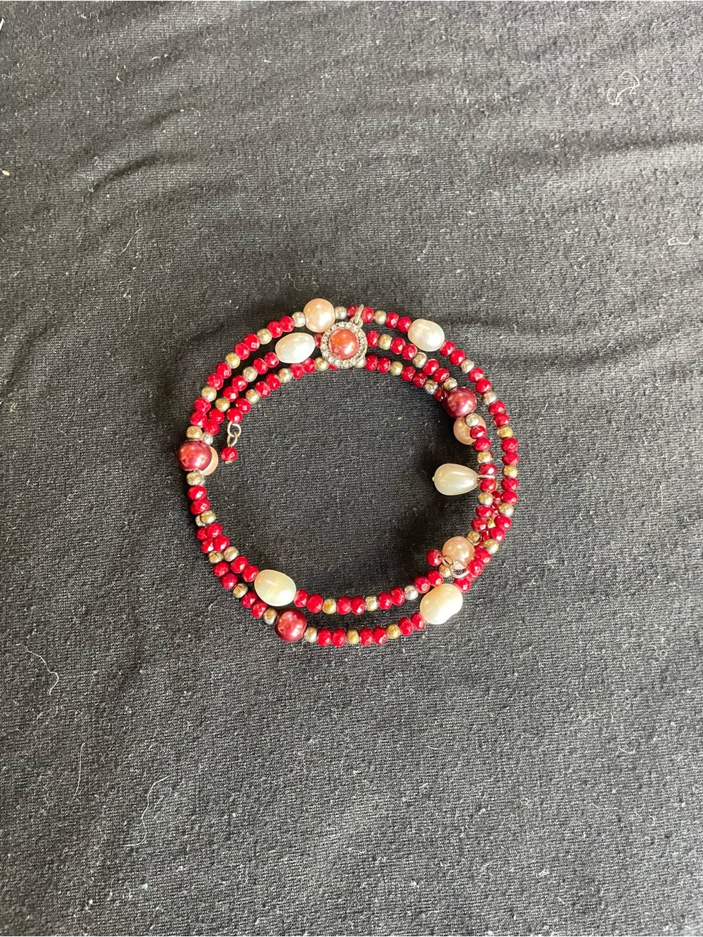 Red Beaded Wrap Necklace with Pearl Accents